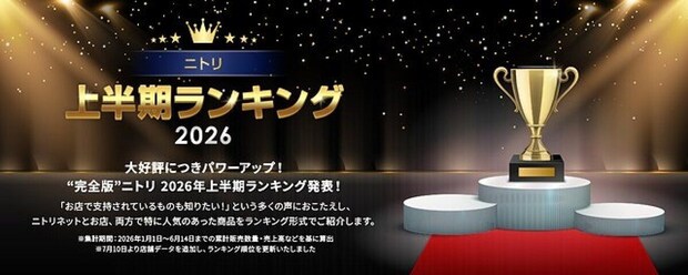 金色の背景に表彰台と優勝カップ、「上半期ランキング2026」の文字が輝くバナー