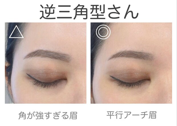 逆三角型さんの角が強すぎる眉と平行アーチ眉の比較