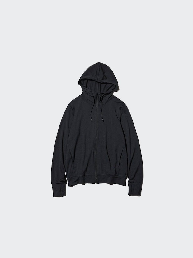黒のエアリズムUVカットメッシュフルジップパーカ