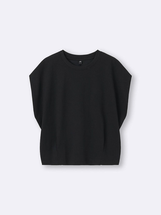 黒いドライウエストタックTシャツの平置き