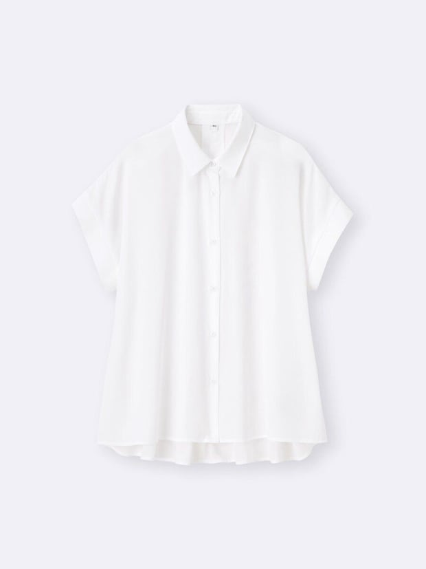白いドレープフレアシャツの平置き