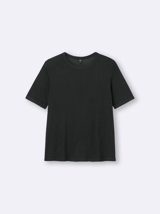 黒いソフトシアークルーネックTシャツの平置き 黒いソフトシアークルーネックTシャツの平置き