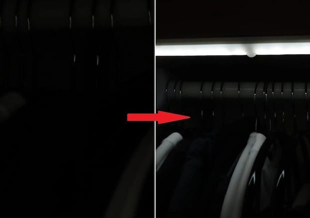暗いクローゼットがバーライトの設置で明るくなった比較写真