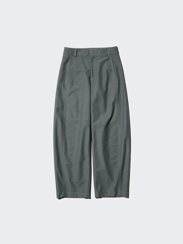 フロントに切り替えデザインがあるグレーのジャージーバレルレッグパンツ フロントに切り替えデザインがあるグレーのジャージーバレルレッグパンツ