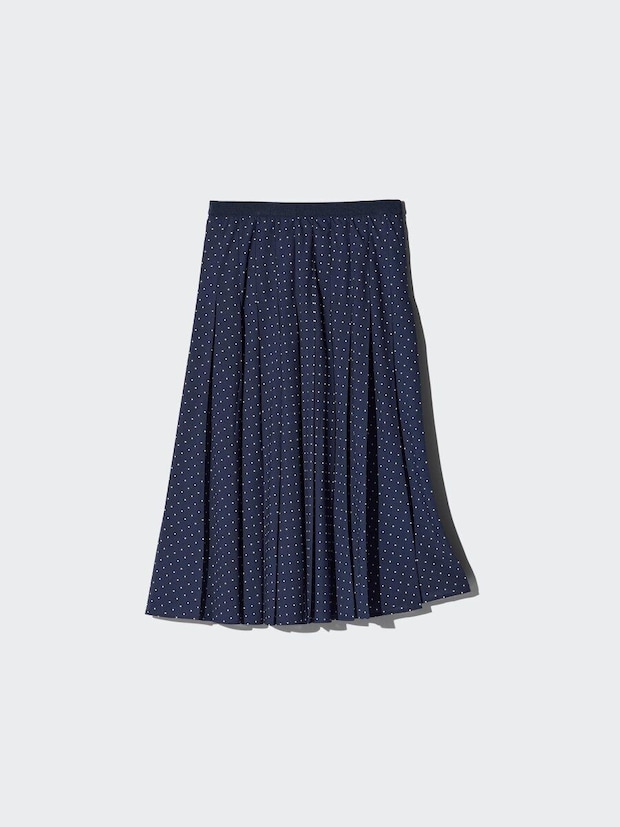 ネイビーに白ドット柄のシフォンプリーツミディスカート ネイビーに白ドット柄のシフォンプリーツミディスカート