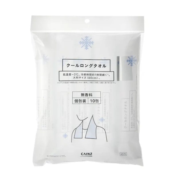 カインズクールロングタオル無香料10枚入のパッケージ