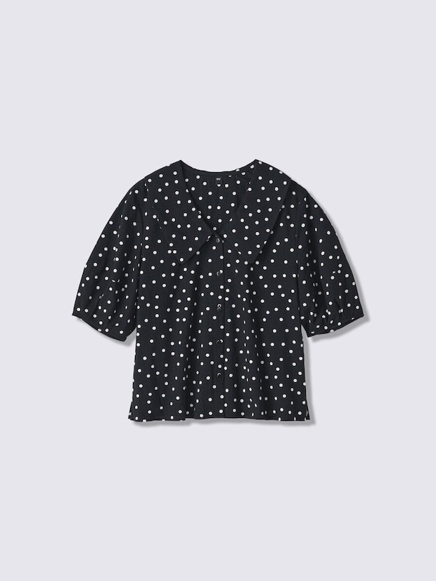 黒地に白ドット柄のビッグカラーブラウス 黒地に白ドット柄のビッグカラーブラウス