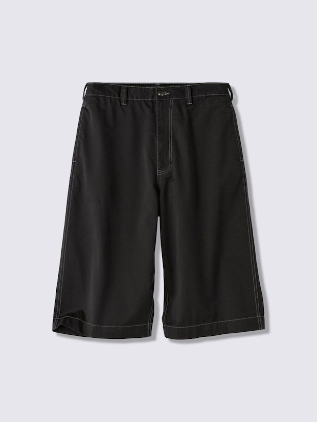 黒色の配色ステッチバギークロップドパンツ 黒色の配色ステッチバギークロップドパンツ