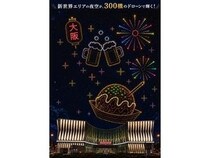 【大阪府大阪市】マルハン新世界店屋上で、300機のドローンによるLEDライトアニメーションショー実施！