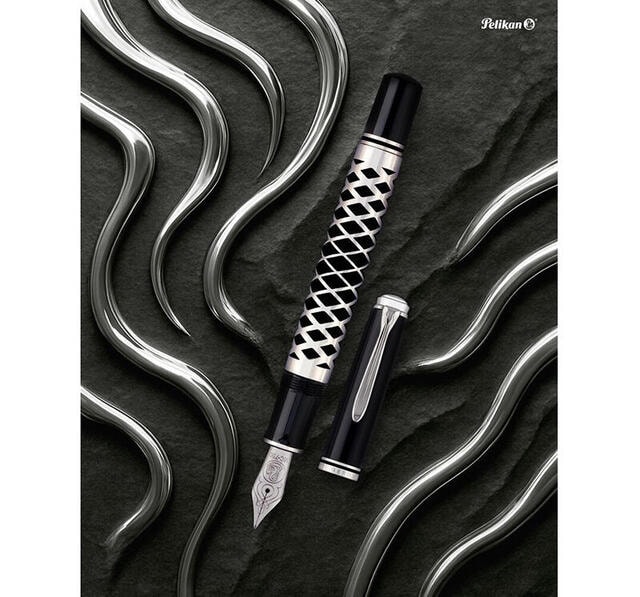 【新製品】ブラックの輝きと幾何学模様が織りなすモダンアートのような特別生産品万年筆