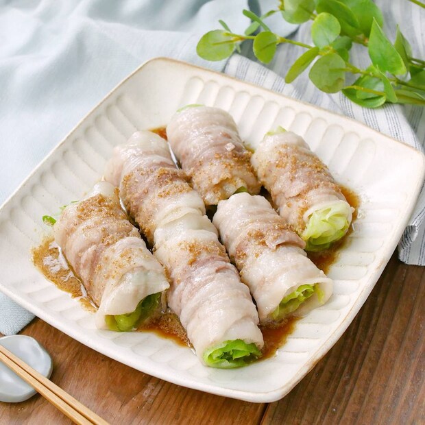 豚バラレタス巻きのレンジ蒸し