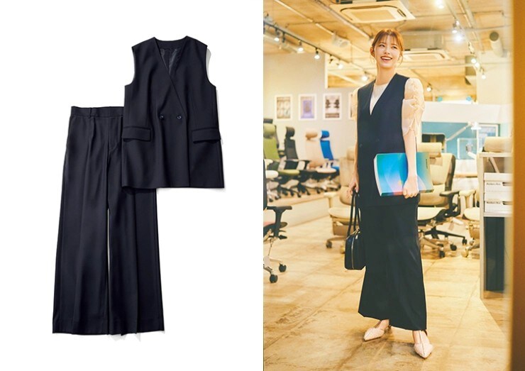 andGIRL春号 着回しスペシャル 後輩OLゆうか 登場回数1位 ジレ&パンツセットアップ