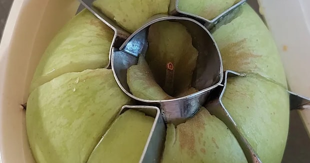 りんごを切ろうとしたら……「声出してワロタ」　“衝撃のハプニング”に「なかなかやるわね」「謎料理かと」