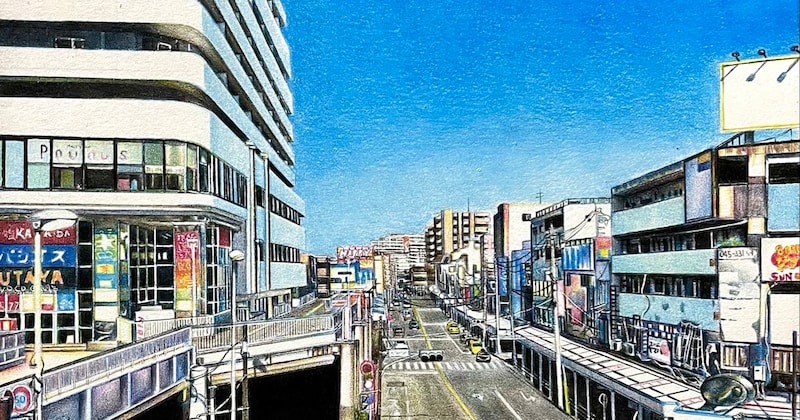 色鉛筆で描いたリアルな風景画→実は……　「え!?」“まさかの制作過程”に「どういうこと!?」「すごすぎる」