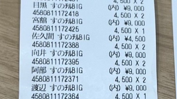 Snow Manファン、公式ショップで新グッズを購入→レシートを見ると……「すごっっww」　驚がくの光景に「はじめてみました！」「愛がレベチ」