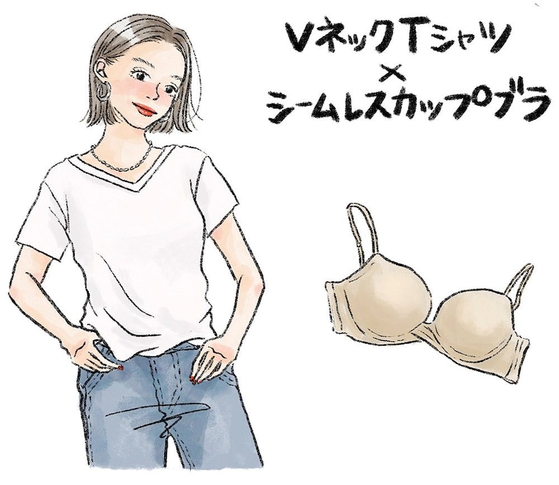 TシャツにはTシャツ用のブラ。シームレスカップですっきりと