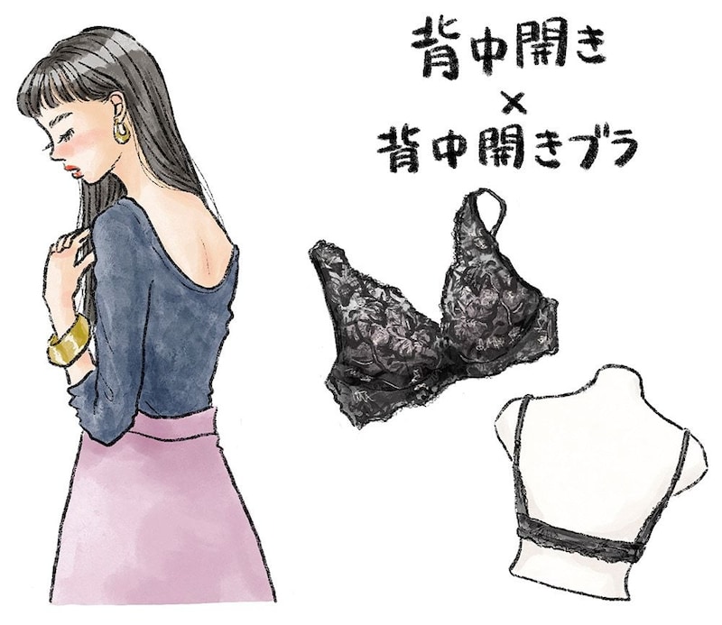 背中開きトップスを邪魔しない「背中開き」ブラを活用