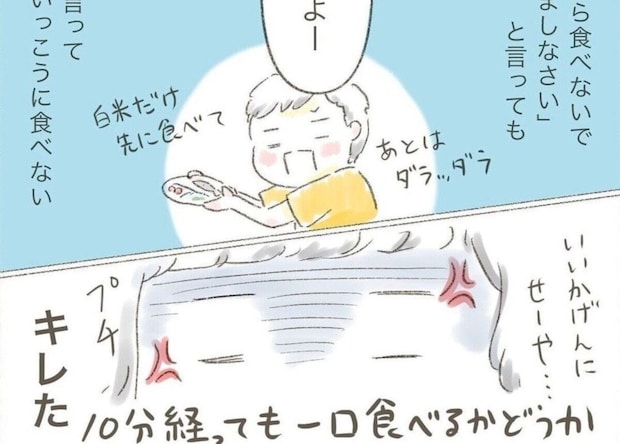 いっこうに食事が進まない息子に激怒！「もう白飯しか出しません」