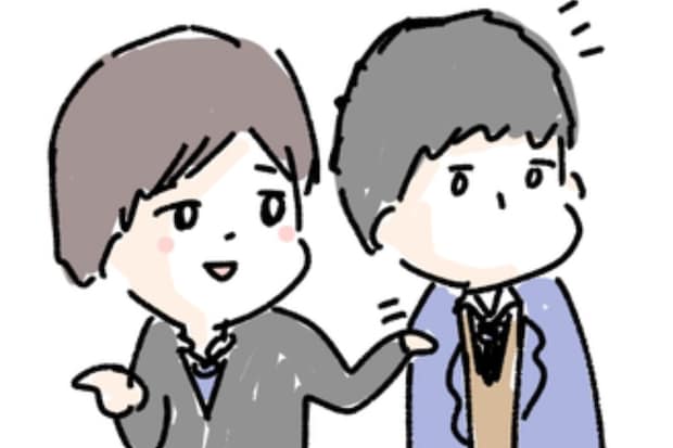 【漫画】赤ちゃんを見かけた男子高校生→友人の肩をたたいて…2千人がほっこり「幸せ」「かわいい」