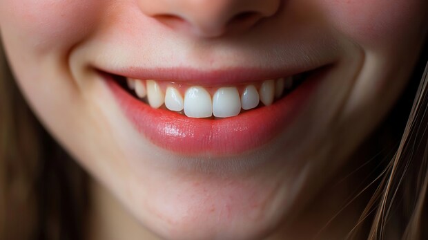 女性　笑顔　口　