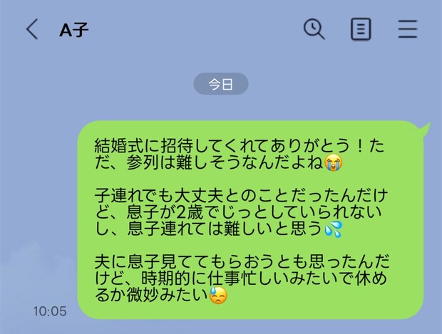 中学以来、会ったのは数回。結婚式の誘いに返信したら“既読スルー”って、失礼すぎない？