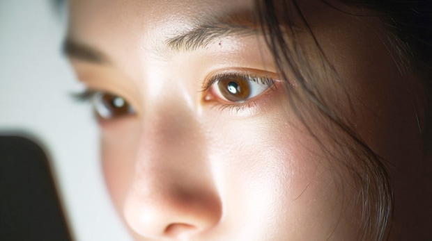 女性　スマホ　夜　真顔