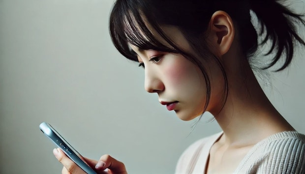 スマホ　　女性　がっかり