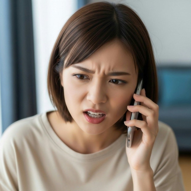 電話　眉間　女性