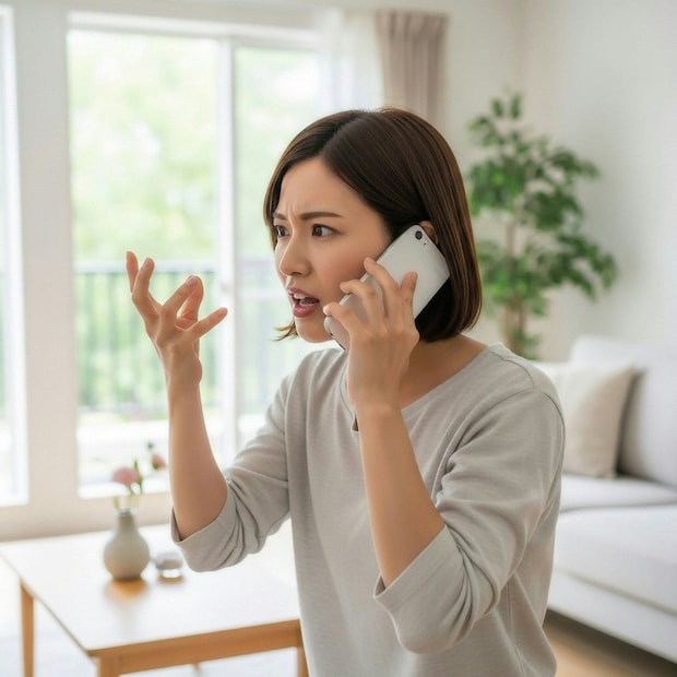 電話　眉間　女性