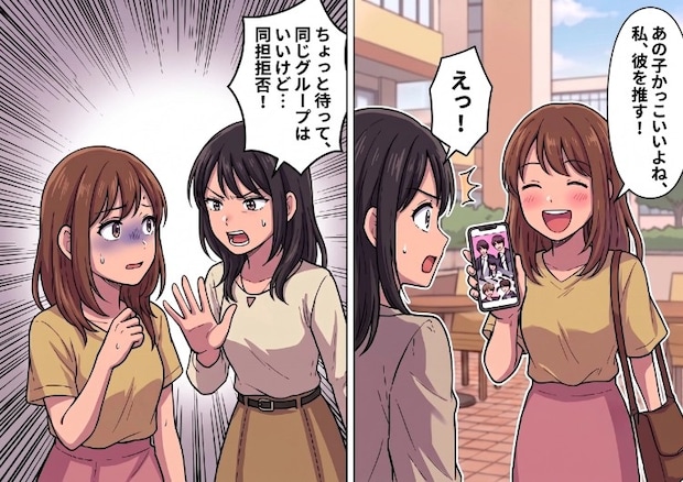「同担拒否！私と同じアイドルを推すのは禁止！」友達と推しが被ってしまい険悪な雰囲気に…ライブ会場では大量のうちわを渡されて⇒「私がファンサ貰うためにうちわ持て！」まるでパシリ扱いされて・・・