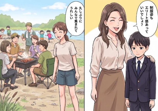 「公立小学校は勉強レベル低いわねw」「親のレベルも低そう～」“名門私立”マウントをとるママ友。自慢したさに公立小ママたちの集まりに乱入！？⇒ありえない服装でBBQに登場して・・・