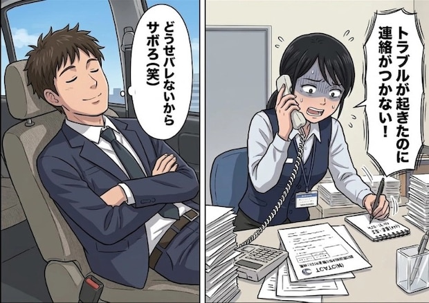 「外回りは疲れるからちょっと休憩してるだけw」営業とウソをついて社用車でサボる同僚!注意をしても全く聞く耳を持たず⇒ある日、同僚の担当案件でトラブルが発生したが連絡がつかなくて・・・