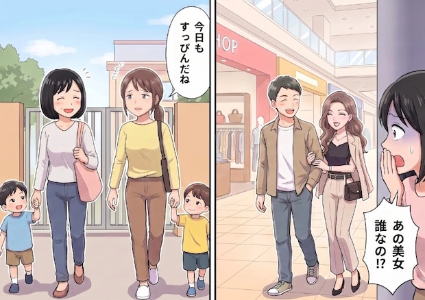 「今日もノーメイクで来ちゃった~」毎日すっぴんで保育園に来る親近感たっぷりのママ友。しかし、彼女の旦那さんが美女と堂々デート!?⇒不倫疑惑の真相とは・・・