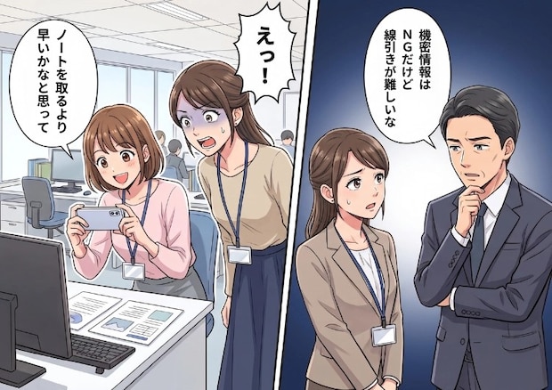 「メモ取るより早いじゃん」会社で何でも撮影する新入社員!悪気のない“タイパ重視”の行動に先輩社員はモヤモヤ⇒SNSトラブルに発展の可能性も…新卒の行動に上司が下した決断とは?