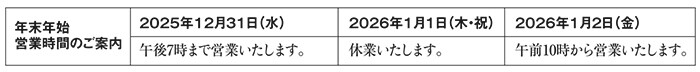 そごう西武　年末年始　営業時間